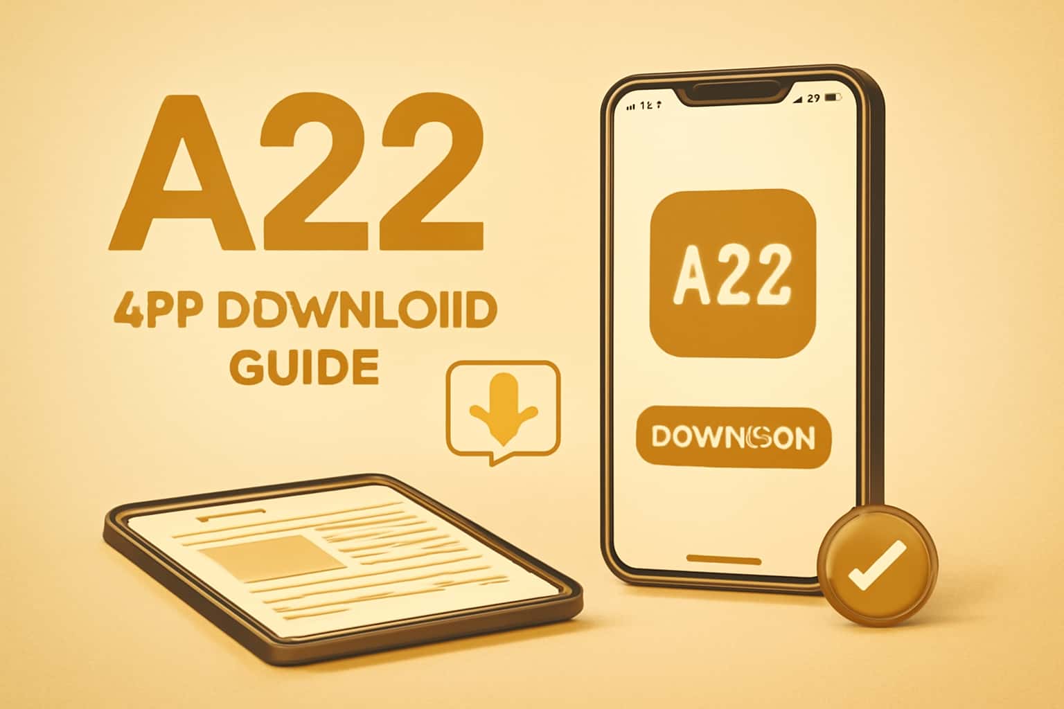 A professional depiction of downloading the A22 app with the text A22 prominently displayed.