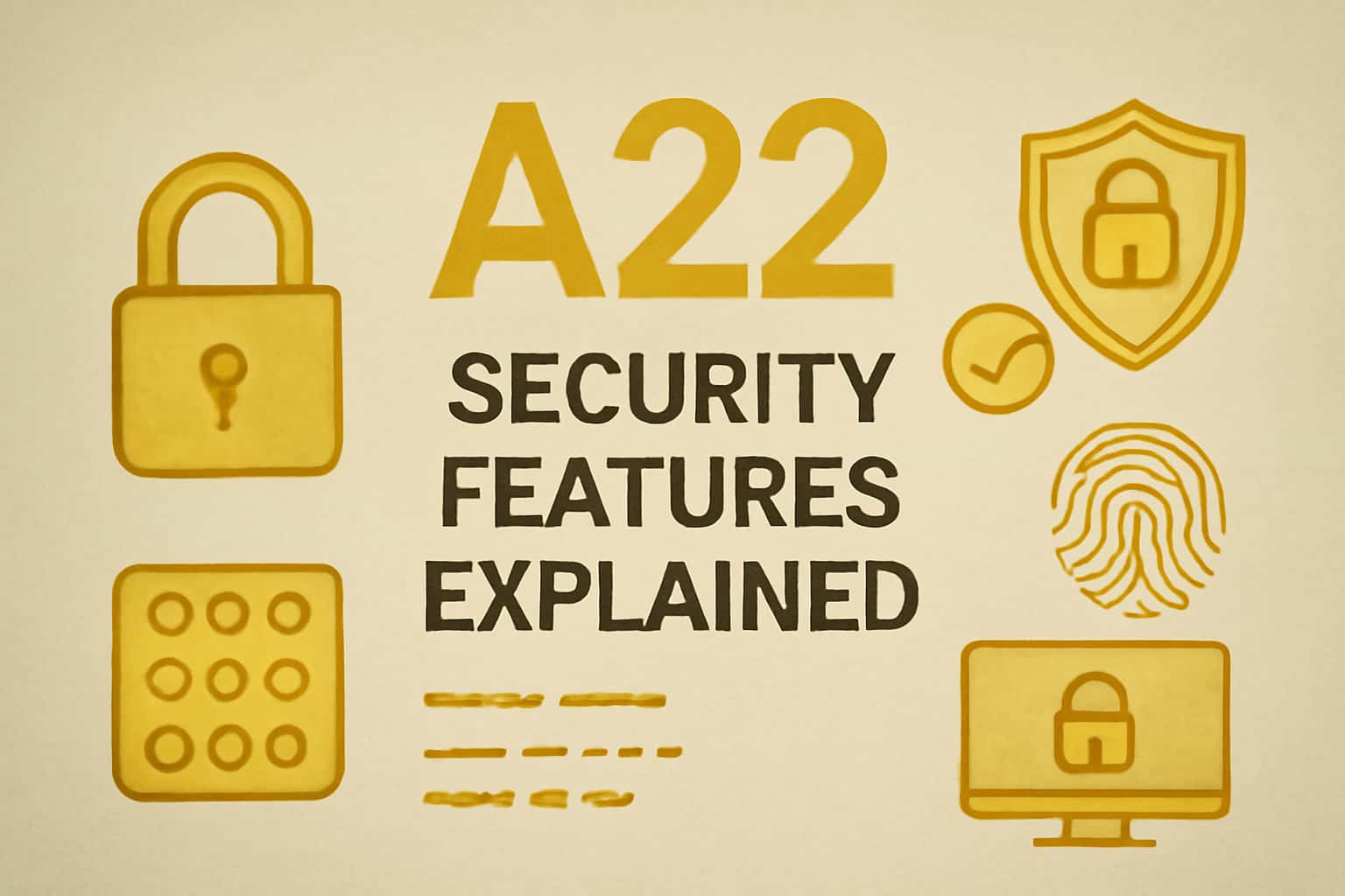 An informative visual representation of A22 security features with the text A22 displayed.