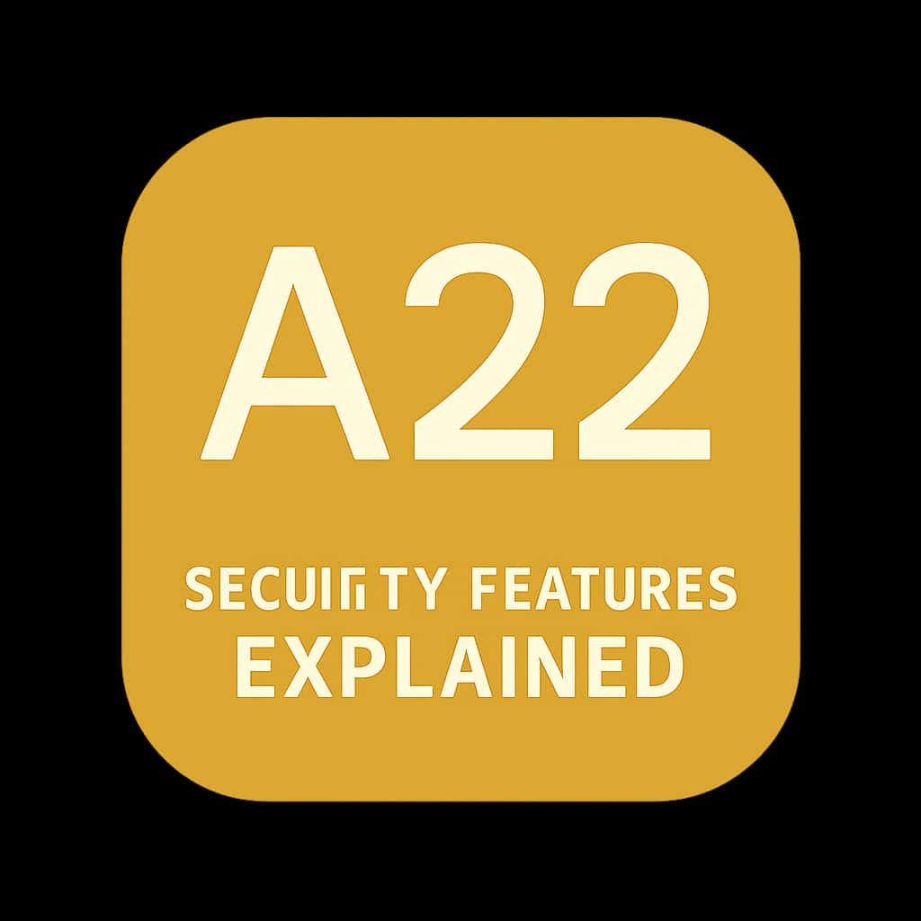 An icon illustrating A22 security features guidance with the text A22.