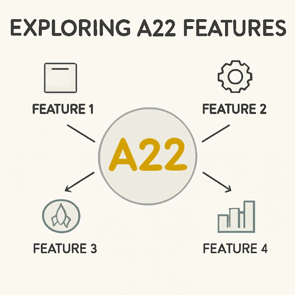 An educational diagram illustrating key A22 features with the text 'A22'.