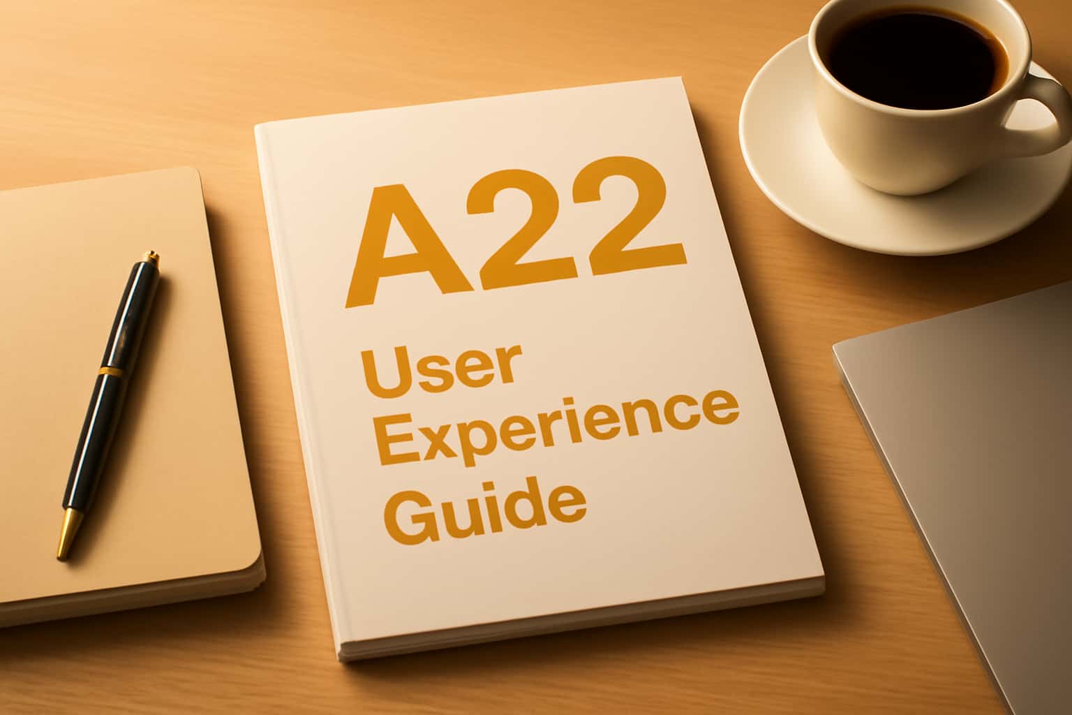 An informative scene showcasing the A22 User Experience Guide with a futuristic design.