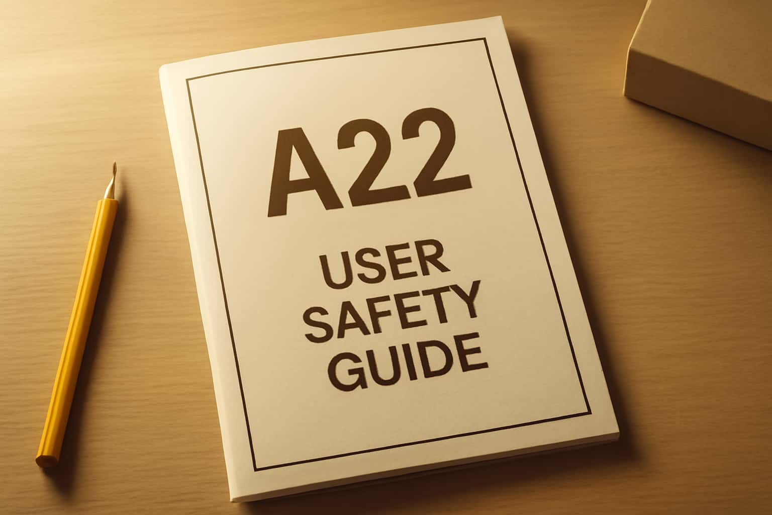 A neutral scene depicting the A22 User Safety Guide with prominent, clear text.