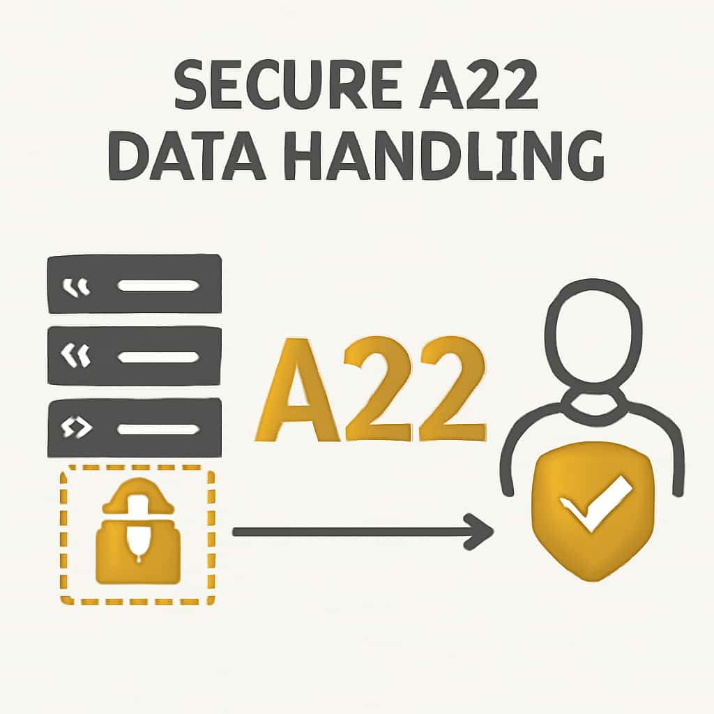An educational diagram outlining the processes involved in secure data handling within A22.